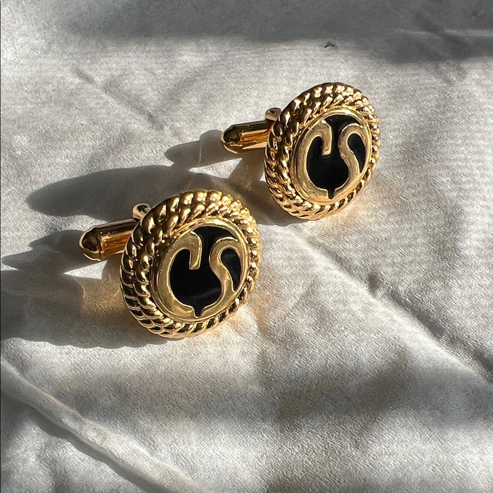 Vintage St John Monogram Gold Tone Cufflinks set of 2